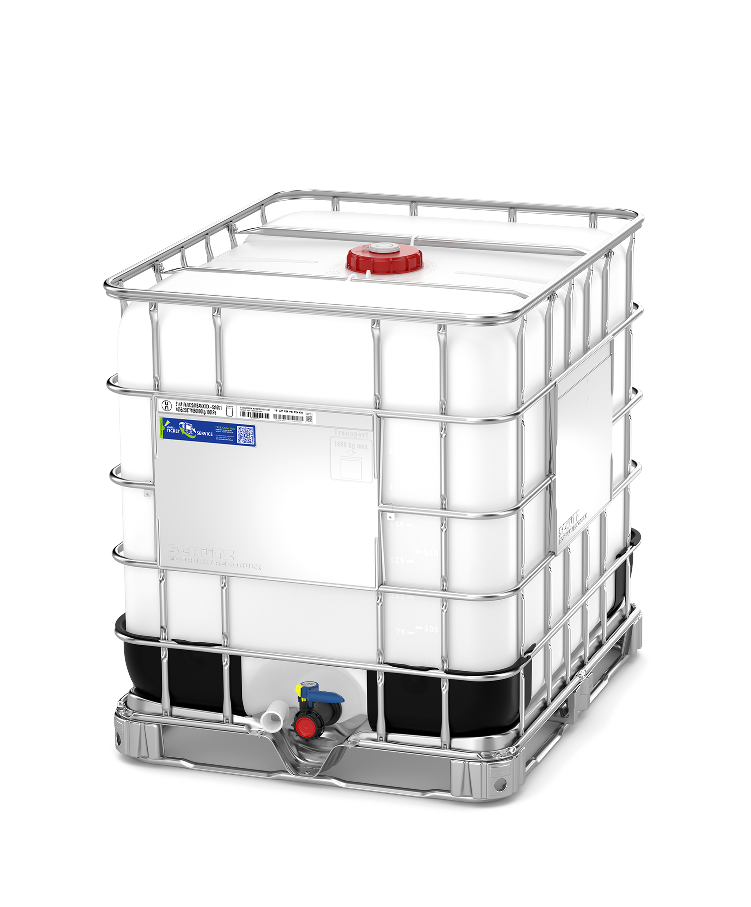 Cuve IBC, palette PE, 1000 litres, ouverture DN 150, sortie DN 50